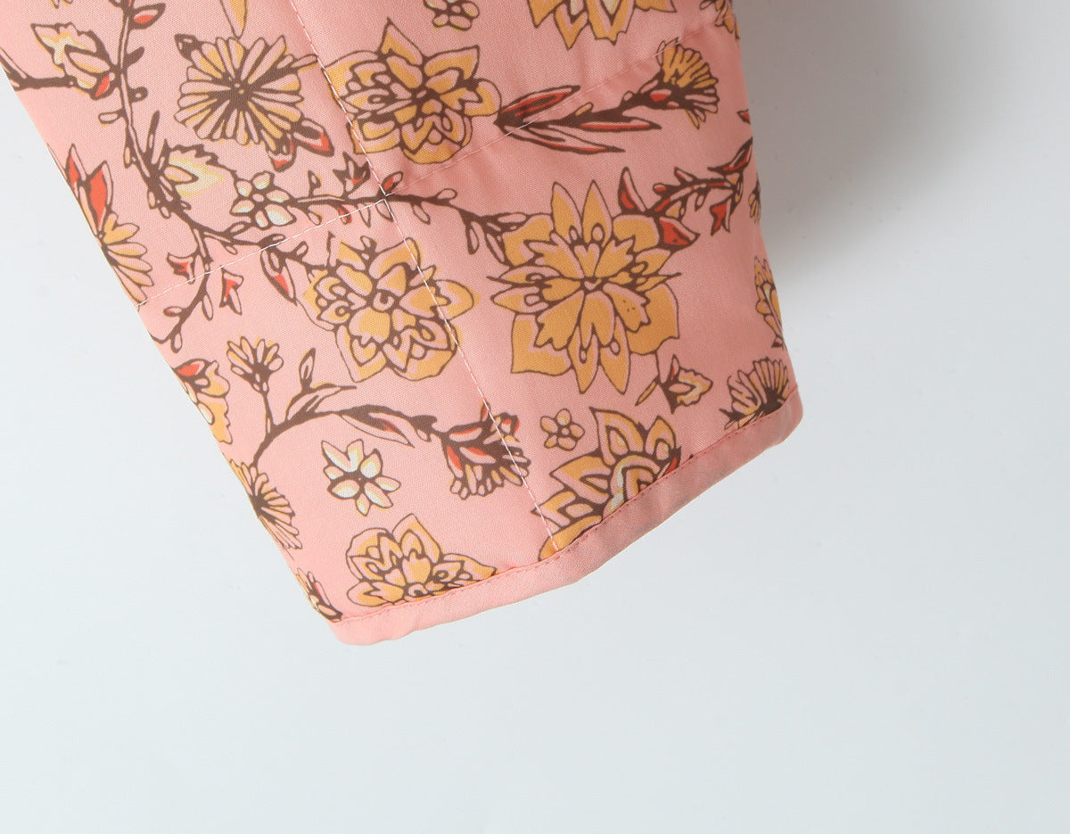 Floral Print Stand Collar Patchwork Jacket-Massicos