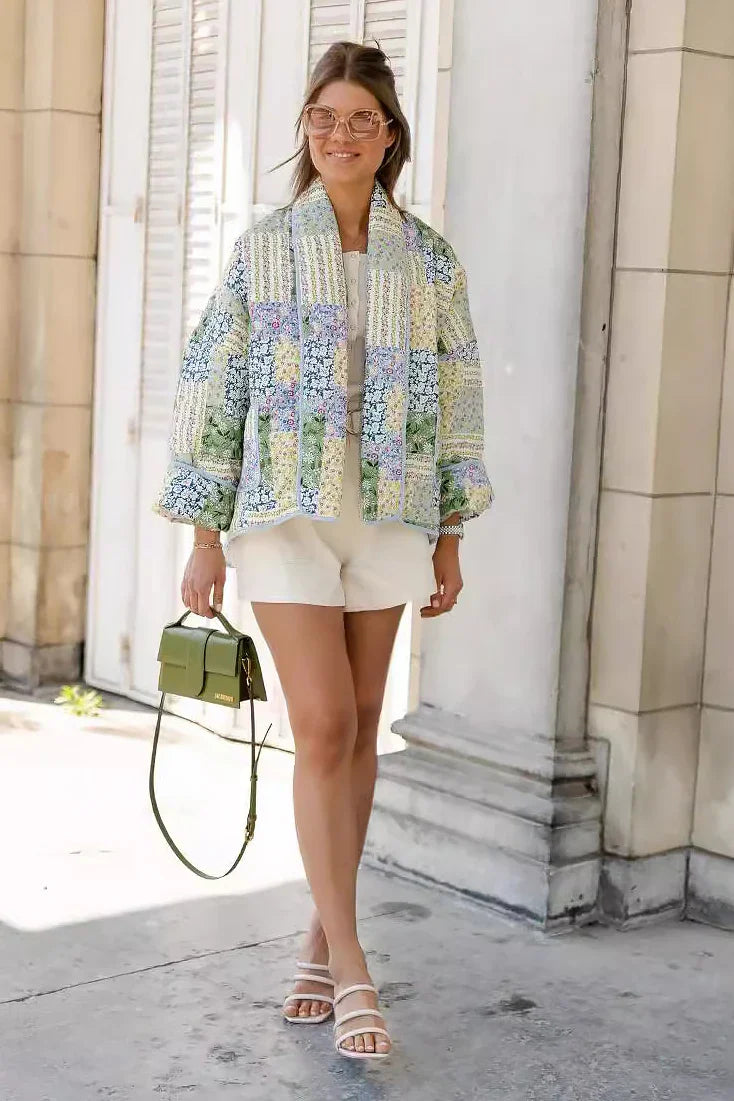 Casual Floral Pocket Turndown Collar Outerwear-ROVOLE