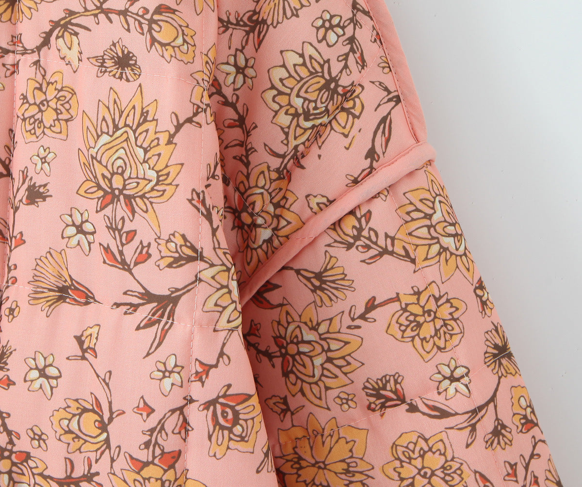 Floral Print Stand Collar Patchwork Jacket-Massicos