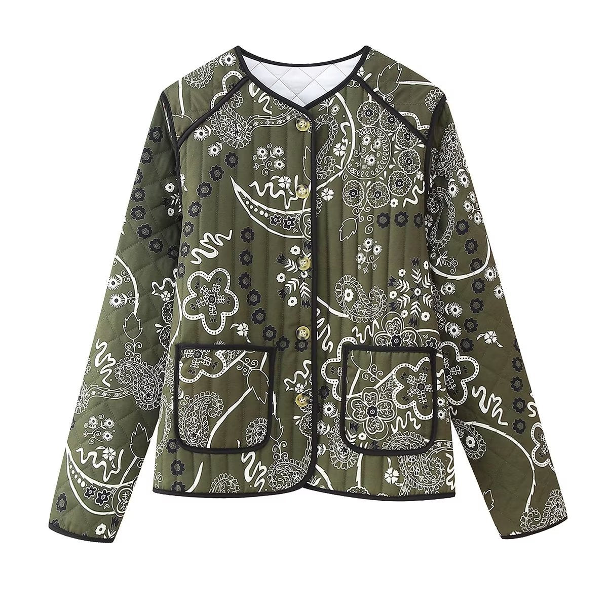 Ethnic Floral Print Quilted Jacket-Massicos