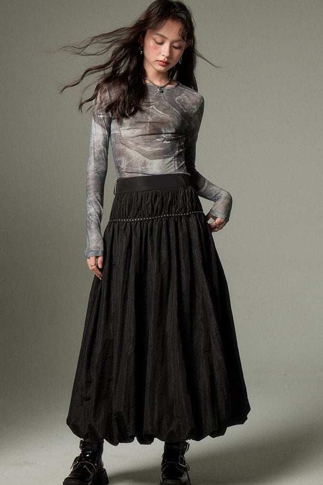 Vintage Ruffled Flowing Maxi Skirt-ROVOLE