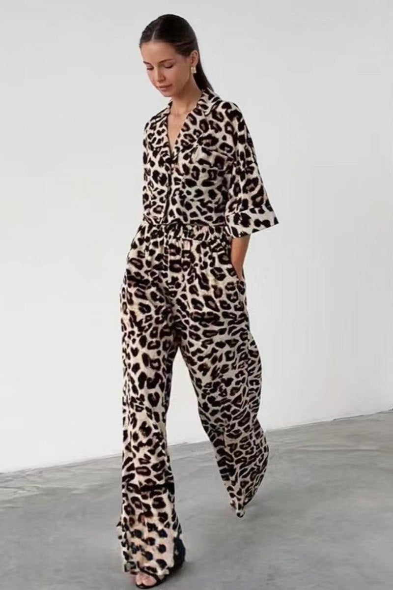 Leopard Print Top And Pants Set-ROVOLE