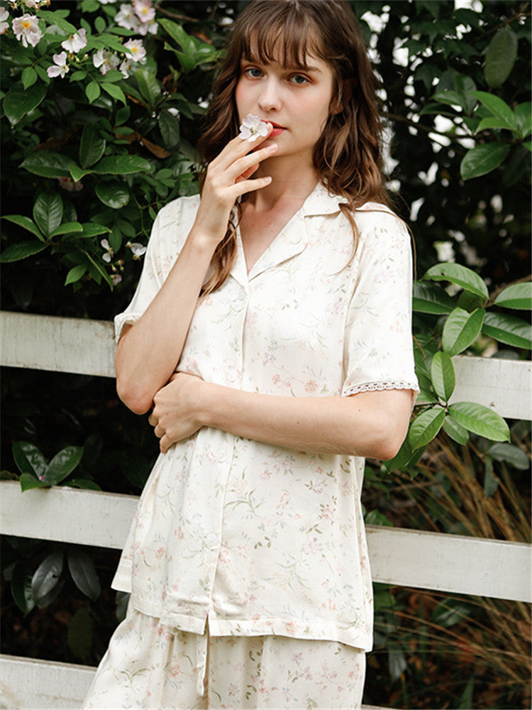 Willow Leaf Floral Pajama Set-Massicos