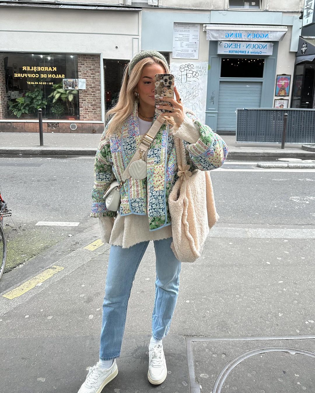 Yellow-Green Floral Patterned Patchwork Printed Jacket-Massicos