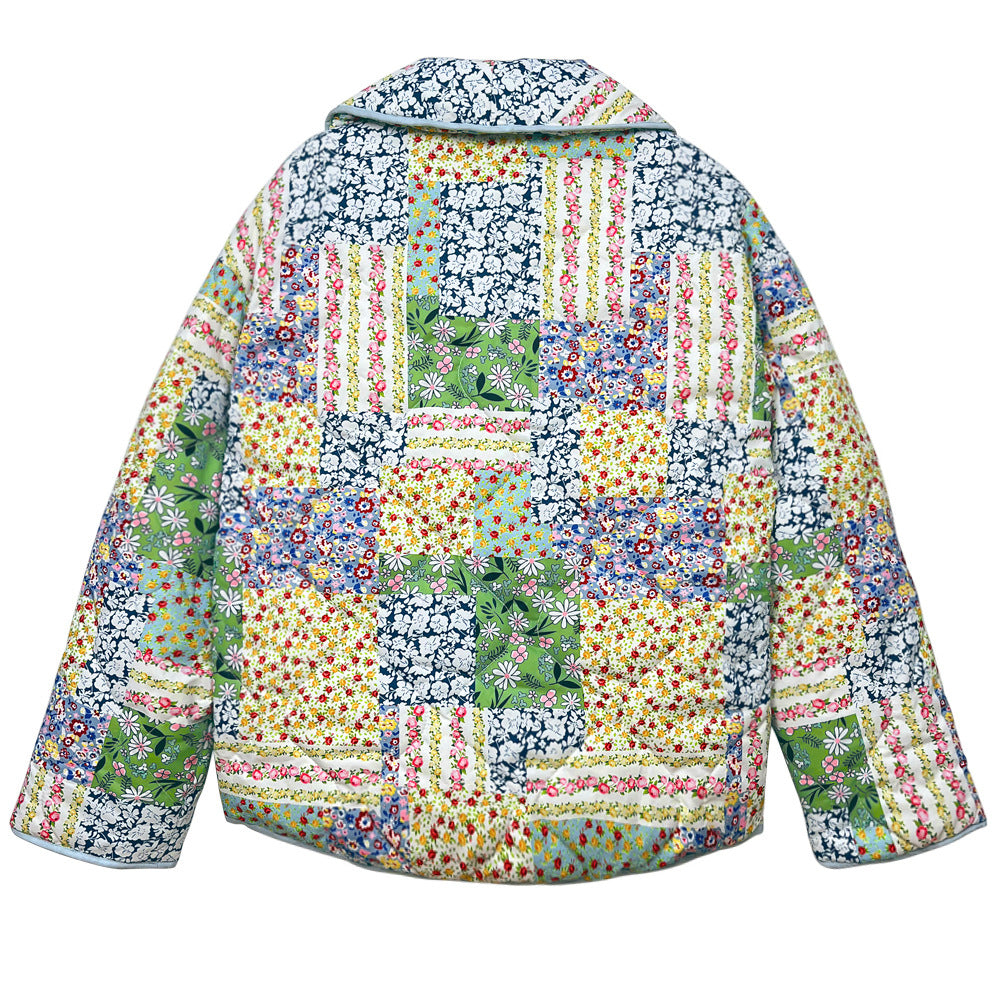Yellow-Green Floral Patterned Patchwork Printed Jacket-Massicos