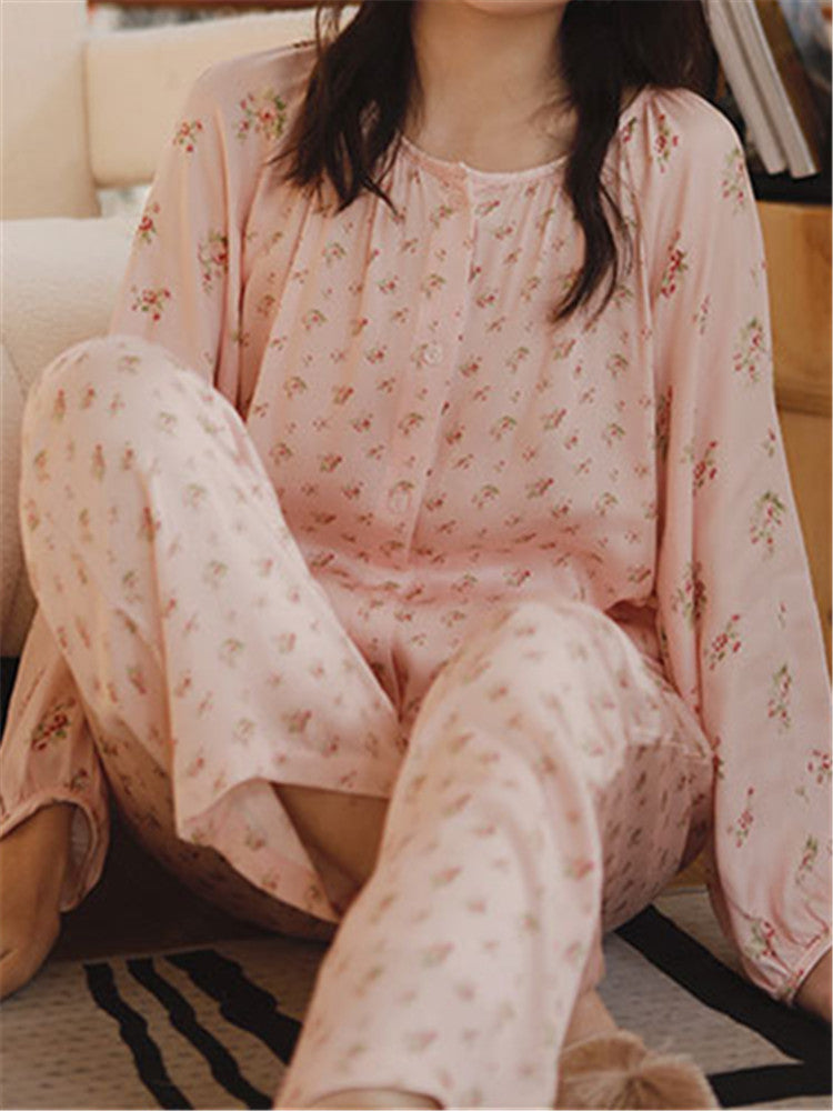 Loose-Fit Satin Printed Sleepwear-Massicos