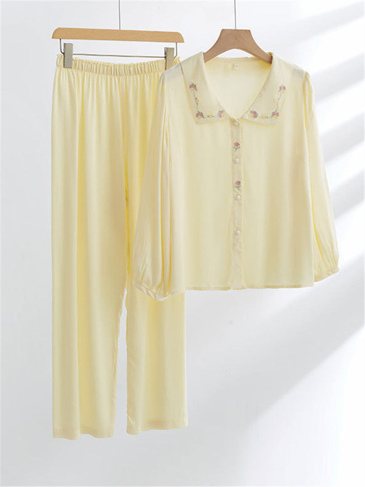 Satin Rose Embroidery Sleepwear Set-Massicos
