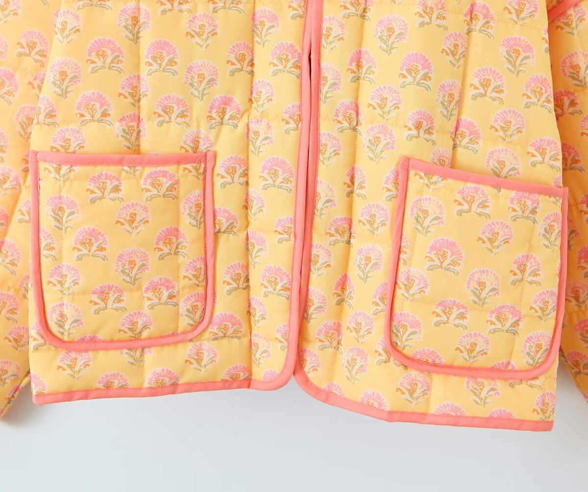 Floral Print Stand Collar Patchwork Jacket-Massicos