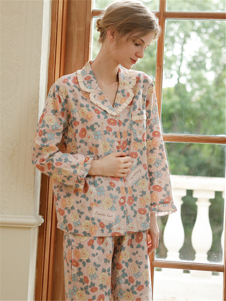 Pure Cotton Button-Up Sleepwear Set-Massicos
