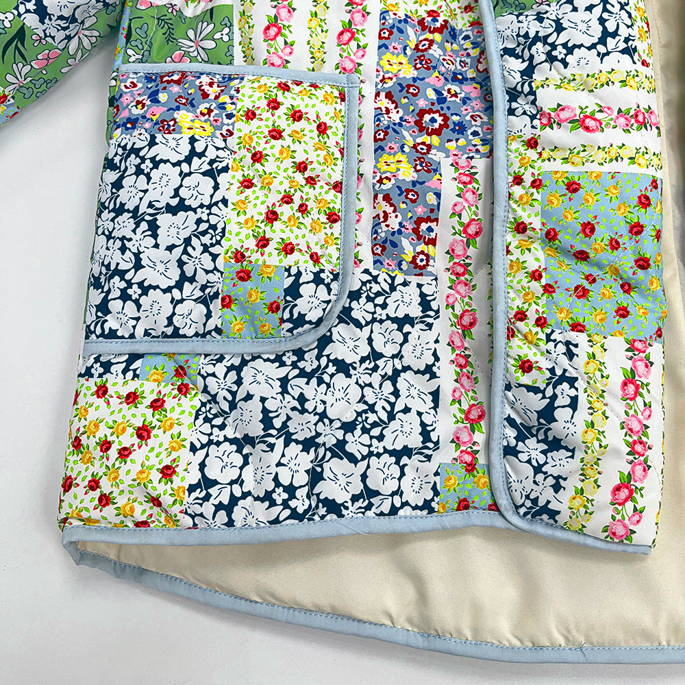 Yellow-Green Floral Patterned Patchwork Printed Jacket-Massicos