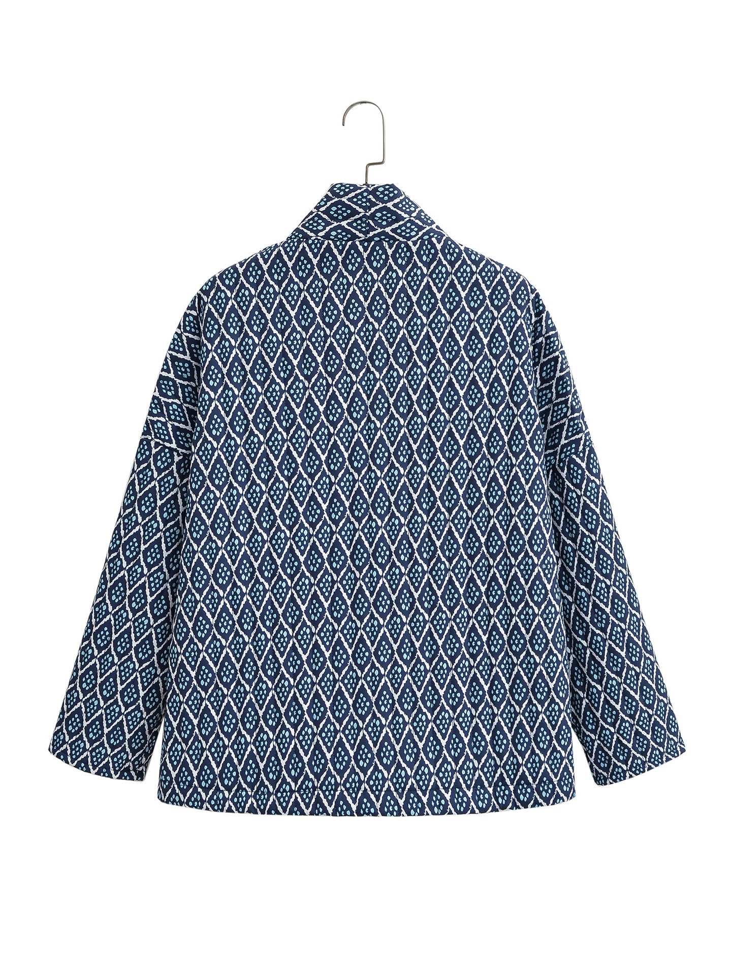 Geometric Pattern Floral Print Pockets Quilted Jacket-Massicos