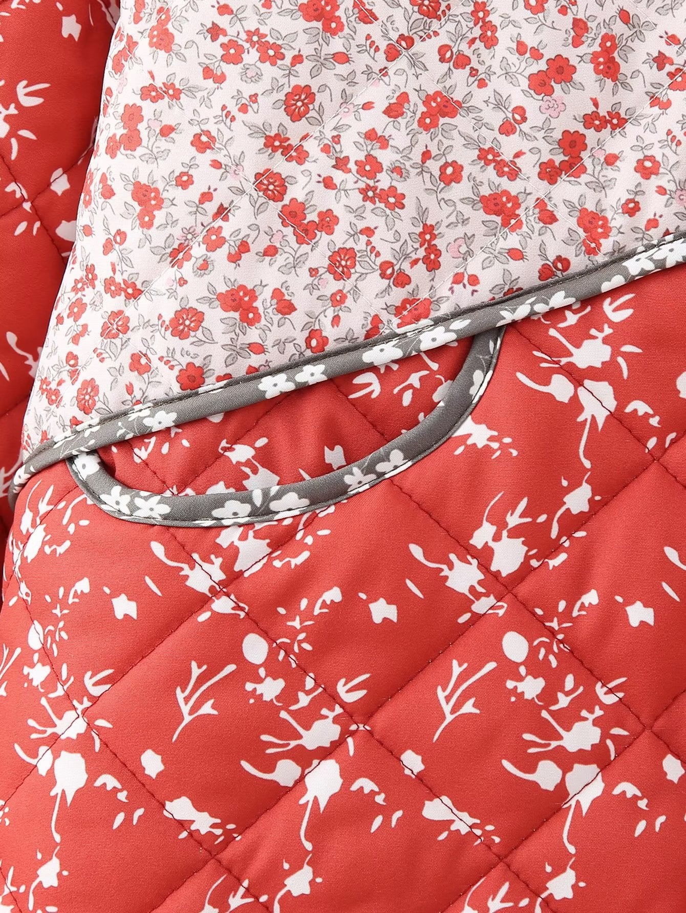 Ethnic style Floral Print Color Contrast Quilted Jacket-Massicos