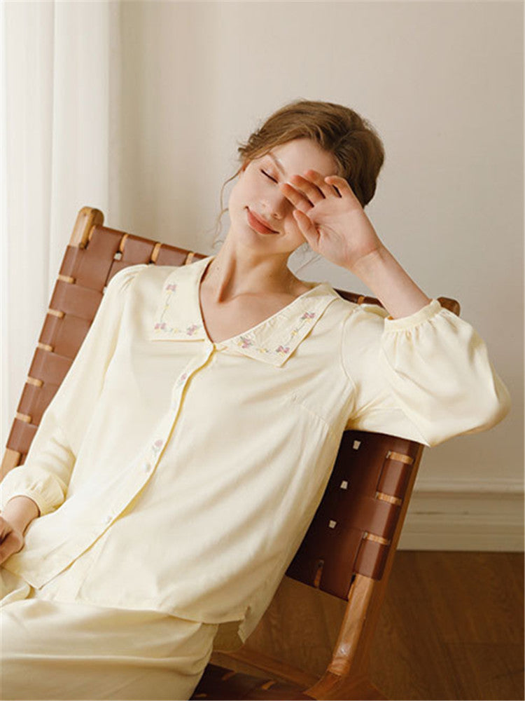 Satin Rose Embroidery Sleepwear Set-Massicos