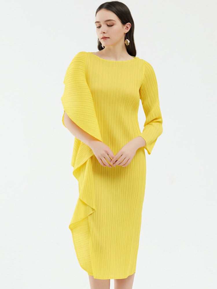 Ladies' High-End Asymmetrical Solid Color Patchwork Dress-Massicos