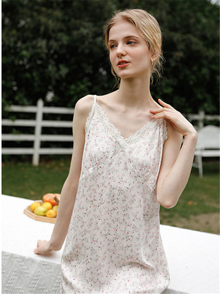 Satin Pink Petite Floral Nightgown-Massicos