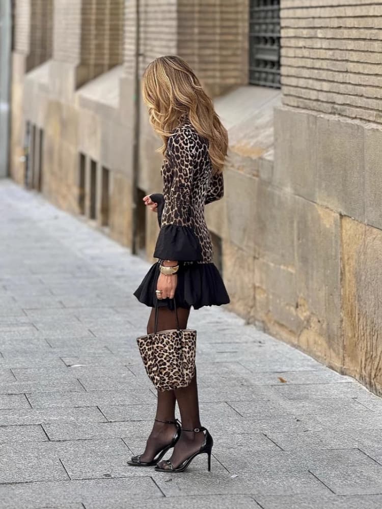 Leopard Print Bell Sleeve Dress-Massicos