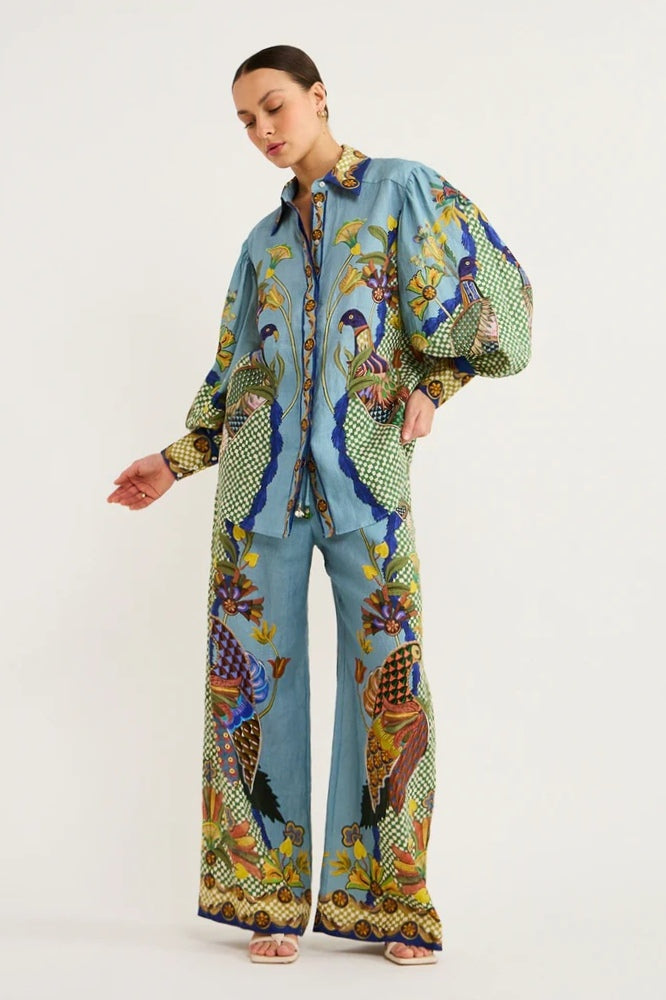 Félice Balloon Sleeve Floral Pants Set-ROVOLE