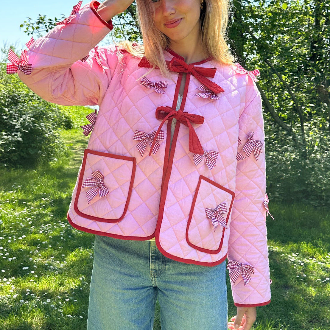 Bow Embroidered Quilted Thin Jacket-Massicos