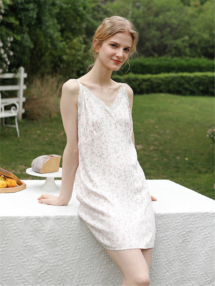 Satin Pink Petite Floral Nightgown-Massicos
