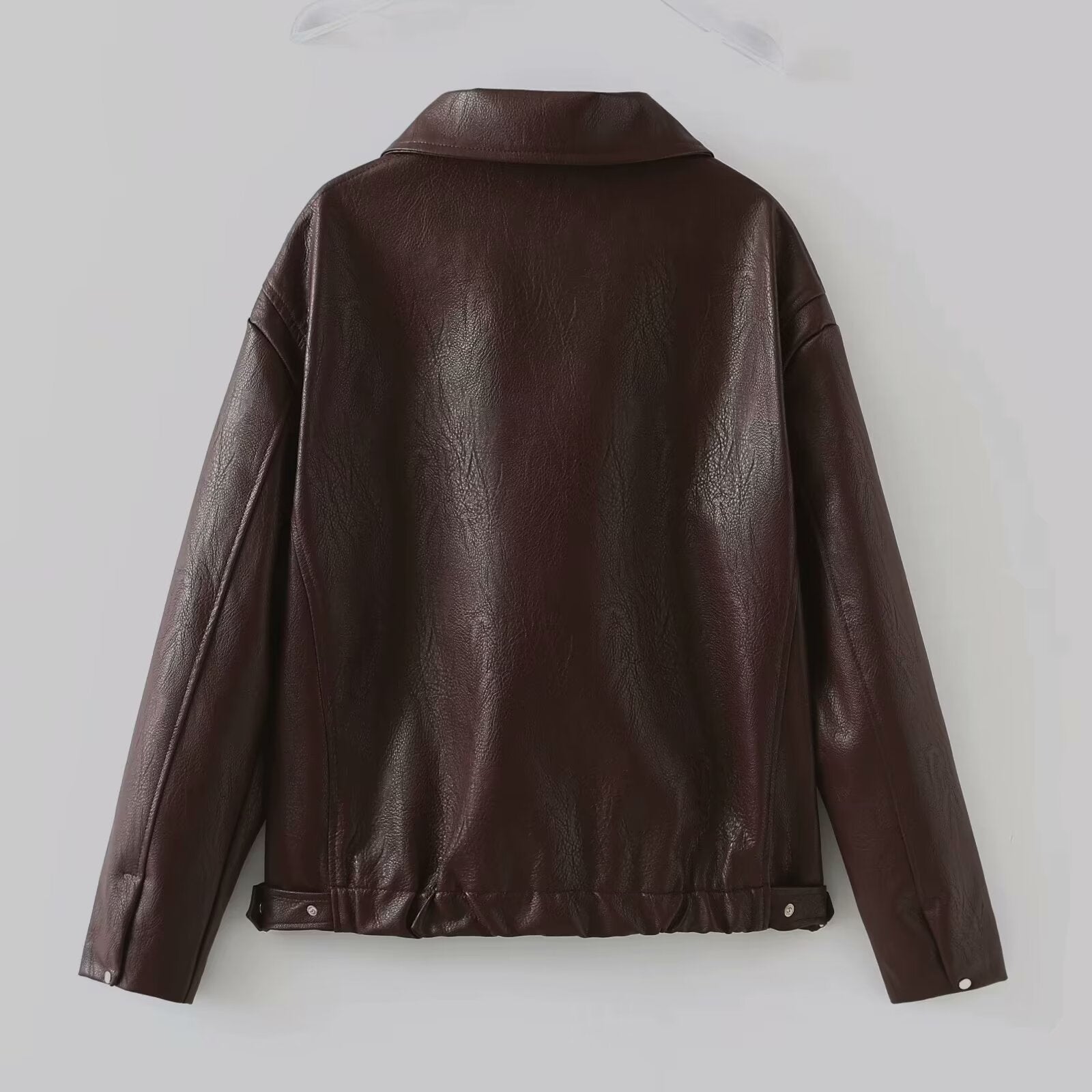 Vintage Lapel Zipper Faux Leather Jacket-Massicos