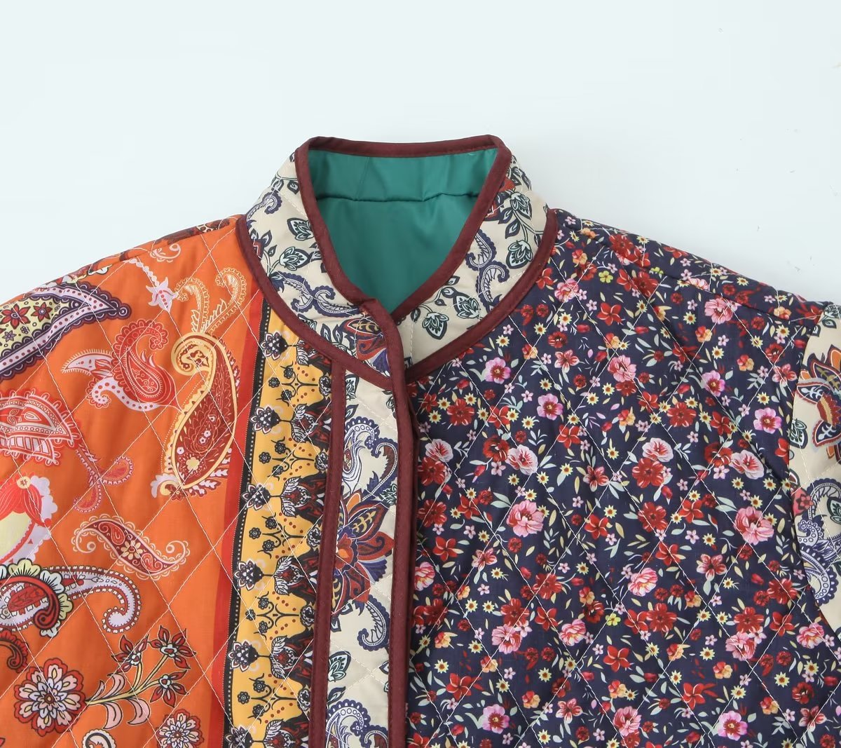 Ethnic Style Pattern Print Multi-Color Quilted Jacket-Massicos