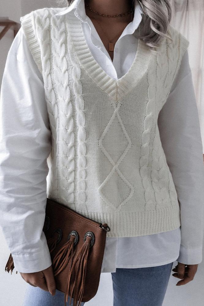 Solid Color Geometric Sweater Vest-ROVOLE
