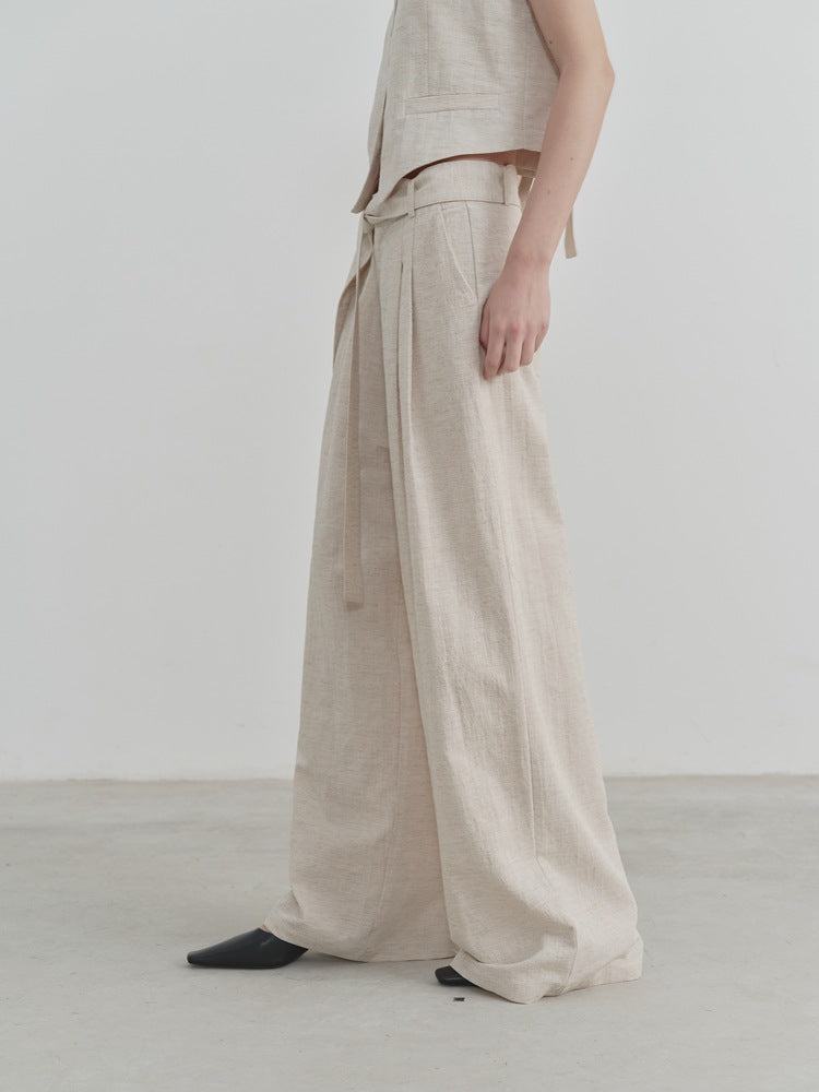 Wide-Leg Straight Linen Trousers-Massicos