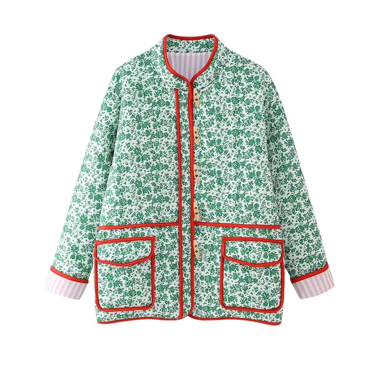 Floral Print Color Patchwork Jacket-Massicos