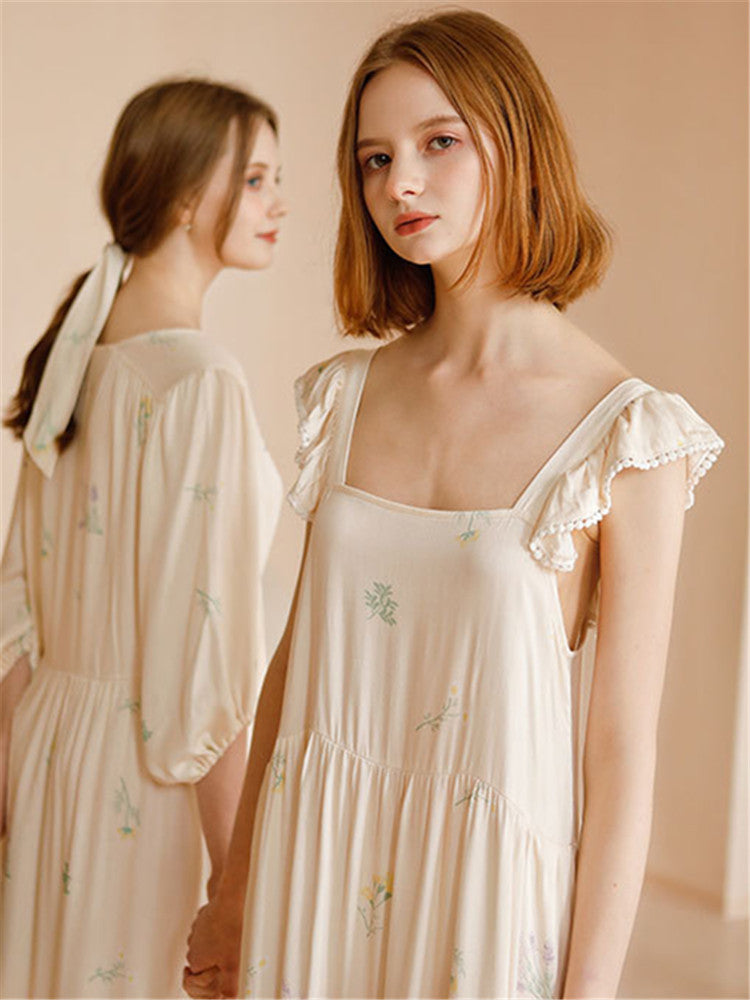 Satin Bubble Sleeve Nightgown-Massicos