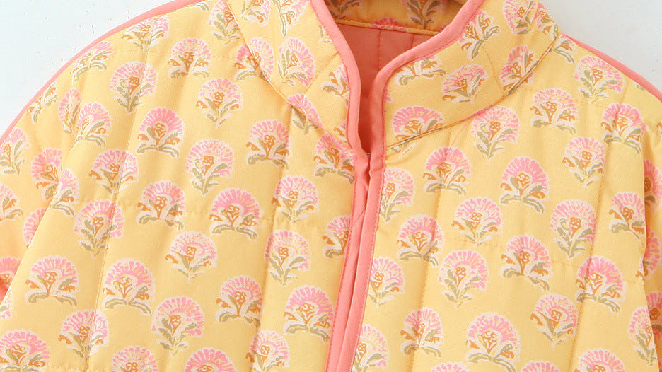 Floral Print Stand Collar Patchwork Jacket-Massicos