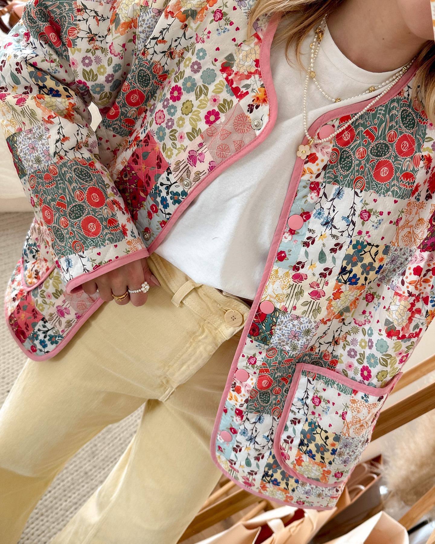 Patchwork Pattern Printed Jacket-Massicos