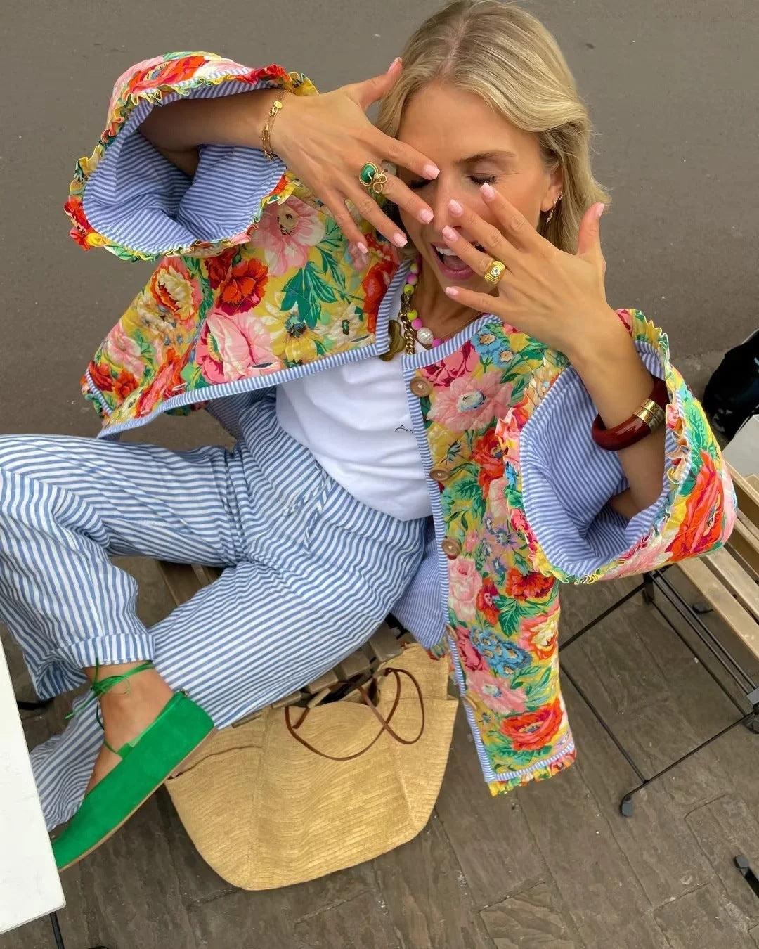Roses Quilted Floral Patchwork Print Bohemian Jacket-Massicos