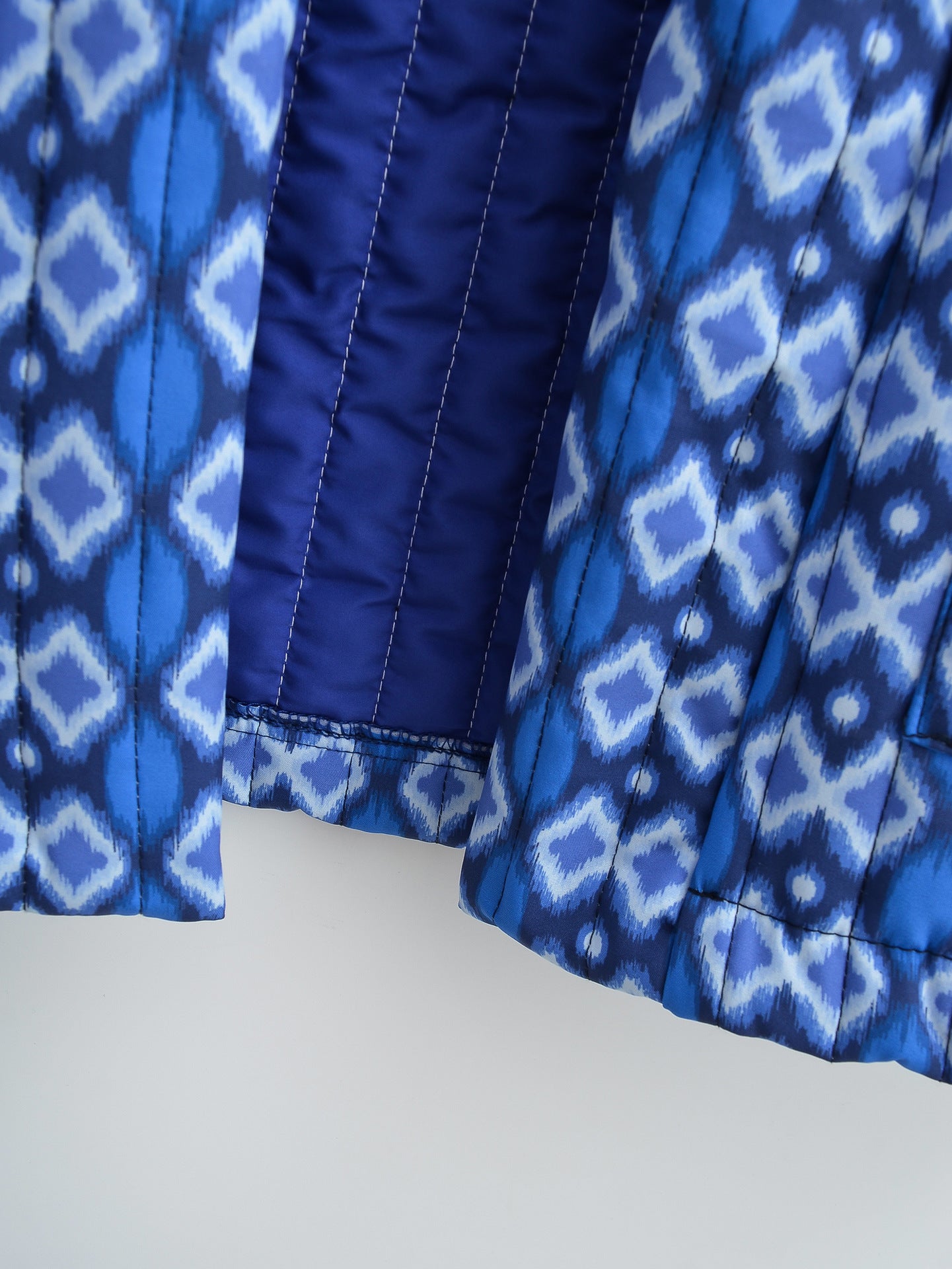Geometric Pattern Floral Print Pockets Quilted Jacket-Massicos