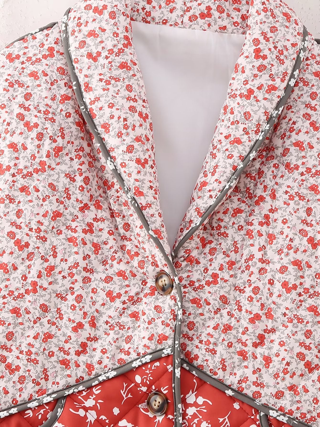 Ethnic style Floral Print Color Contrast Quilted Jacket-Massicos