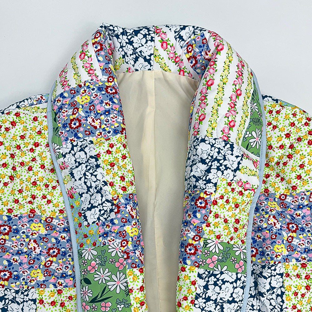 Yellow-Green Floral Patterned Patchwork Printed Jacket-Massicos
