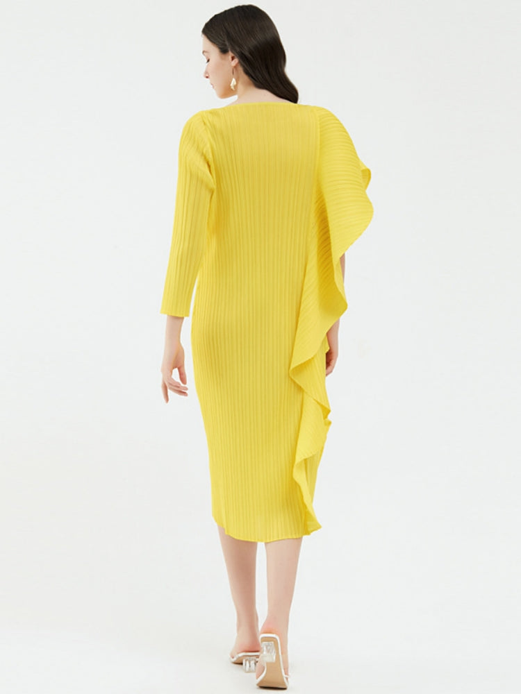 Ladies' High-End Asymmetrical Solid Color Patchwork Dress-Massicos