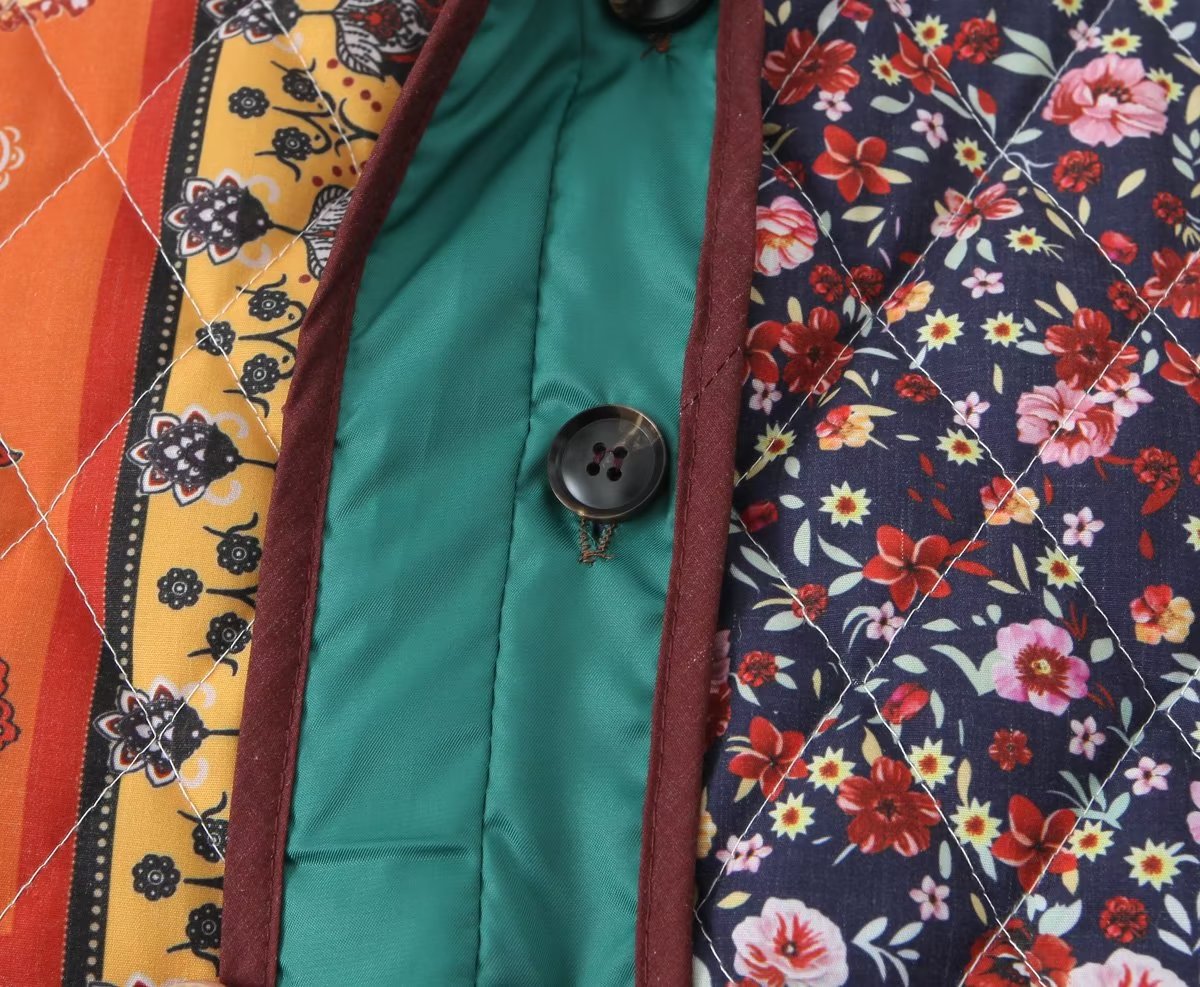 Ethnic Style Pattern Print Multi-Color Quilted Jacket-Massicos