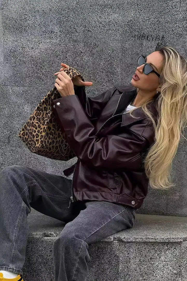 Stylish Lapel Leather Biker Jacket-CALLISTARI