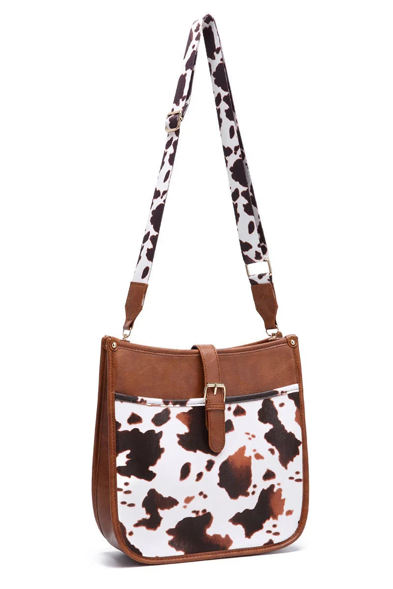 Western Cowboy Style Brown Cow Print Crossbody Bag-ROVOLE