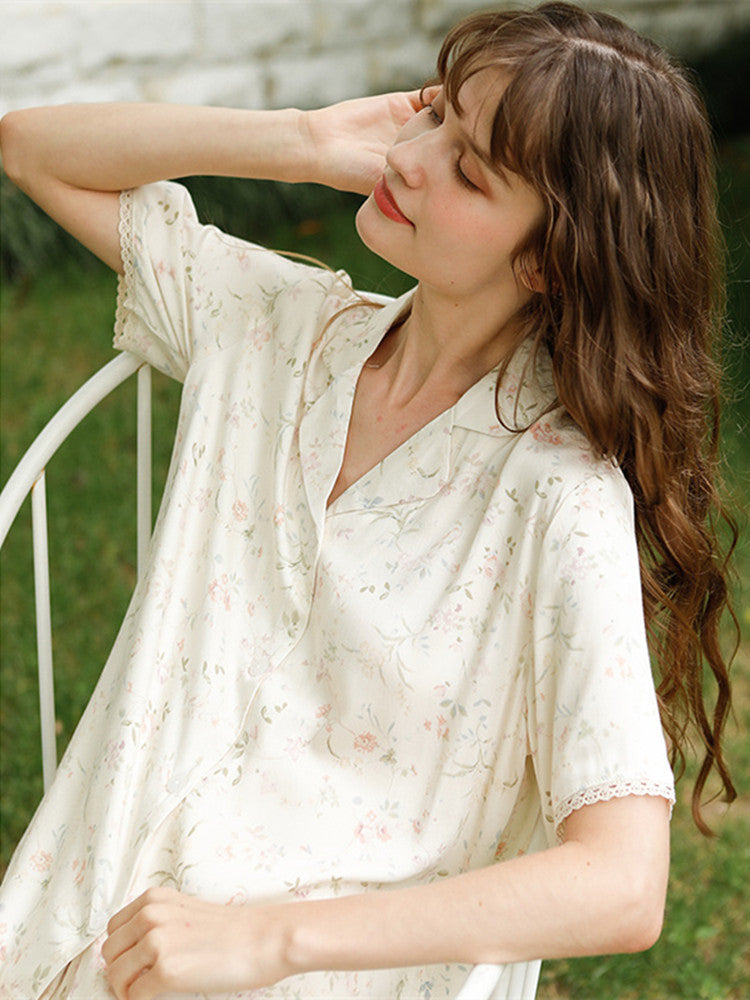 Willow Leaf Floral Pajama Set-Massicos