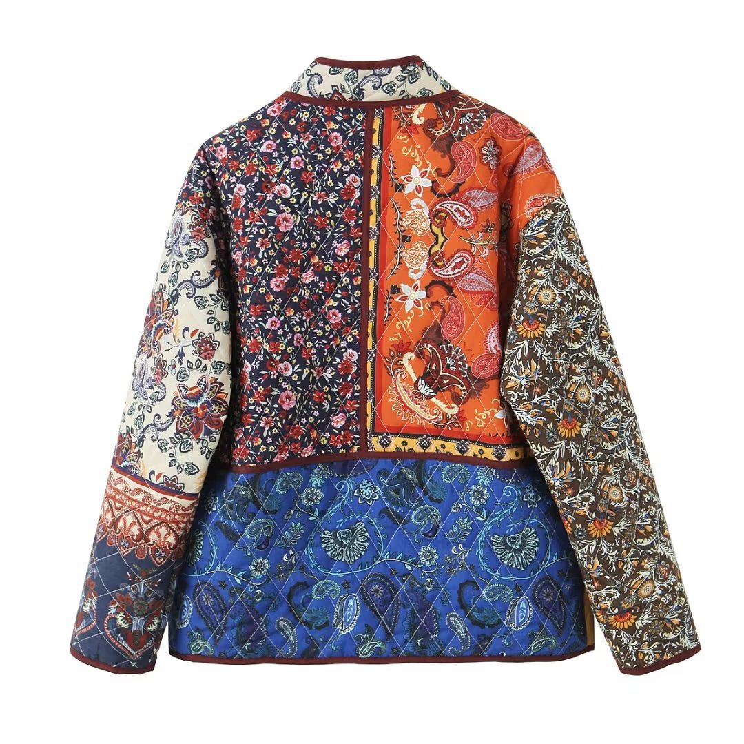 Ethnic Style Pattern Print Multi-Color Quilted Jacket-Massicos