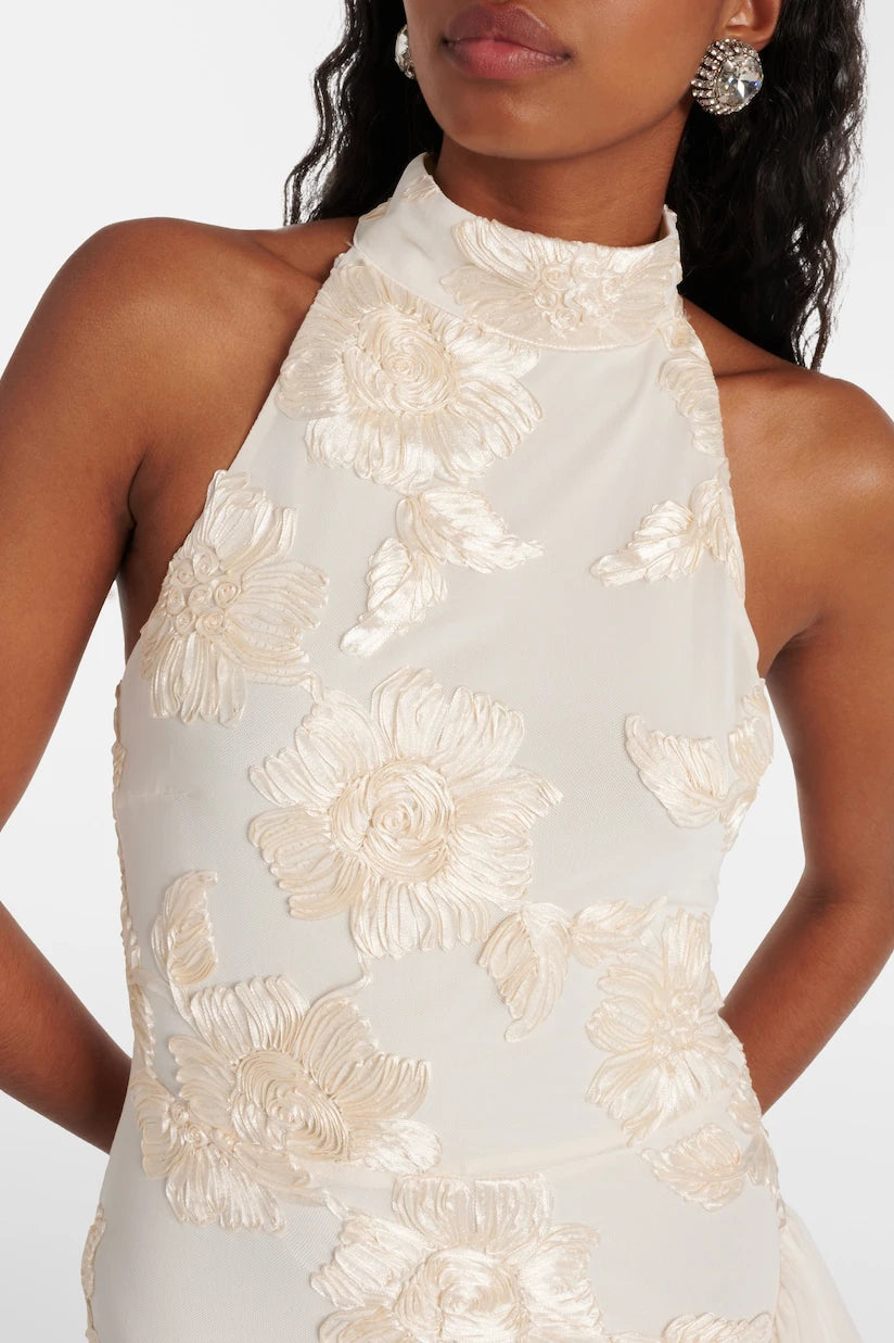 Floral-Appliqué Maxi Dress-ROVOLE
