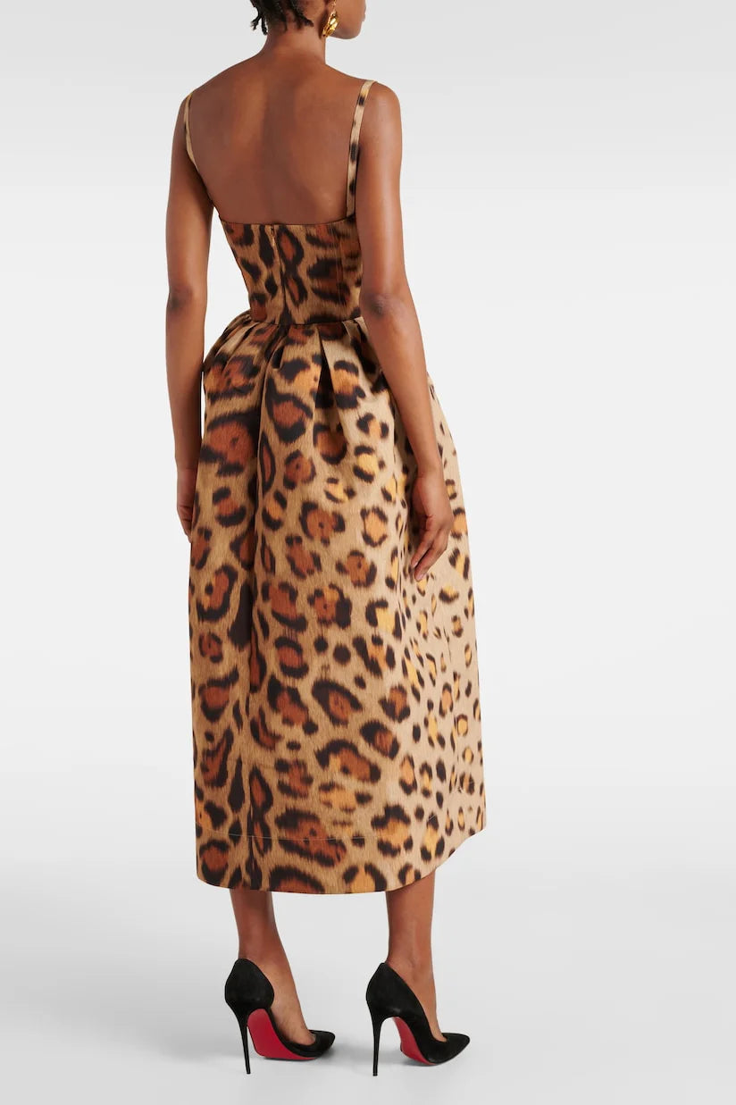Animal-print Bustier Midi Dress-ROVOLE