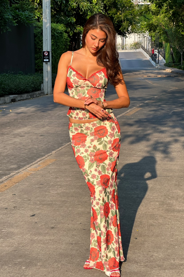 Pelagie Spaghetti Rose Skirt Set-ROVOLE