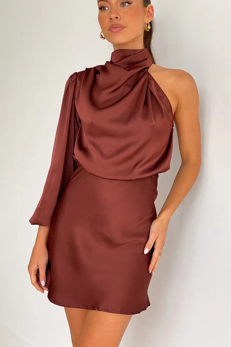 Lissy Mini Dress - Brown-ROVOLE