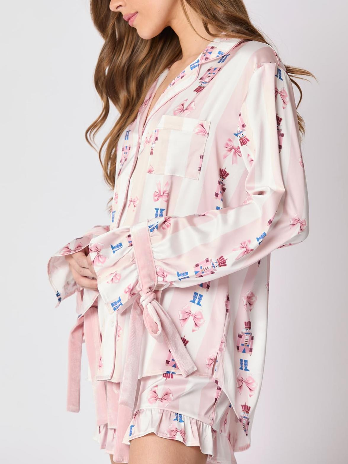 Pink Pajama Set Bow Cuffs-Massicos