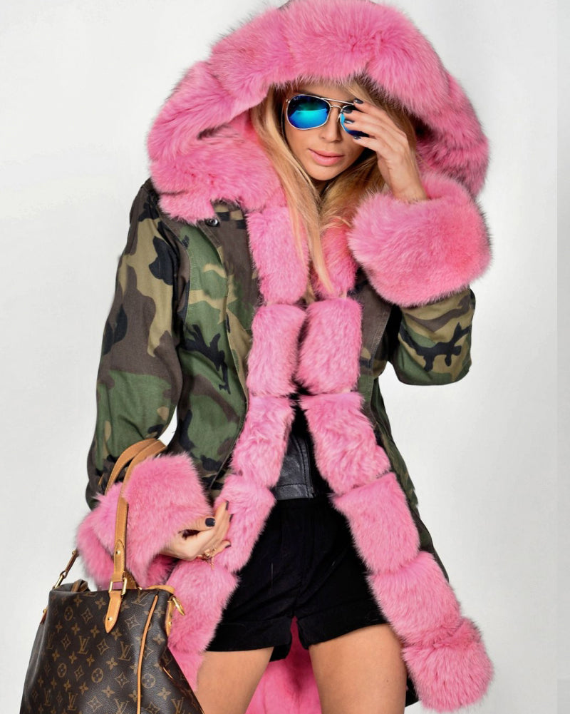 Trafni Women's Hooded Parka Jacket Fleece Faux Fur Coat Long Trench Tops US Stock Overcoat New-Massicos
