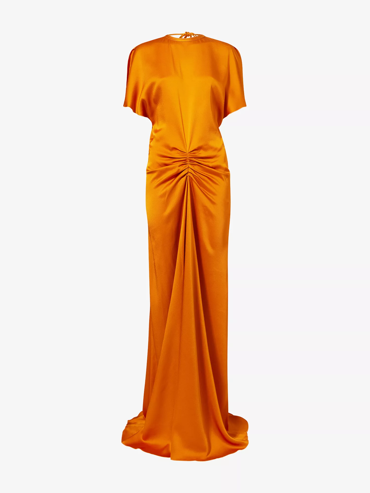 Draped Short-Sleeve Satin Maxi Dress