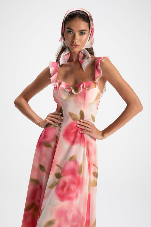 Renée Floral Ruffle Maxi Dress-ROVOLE
