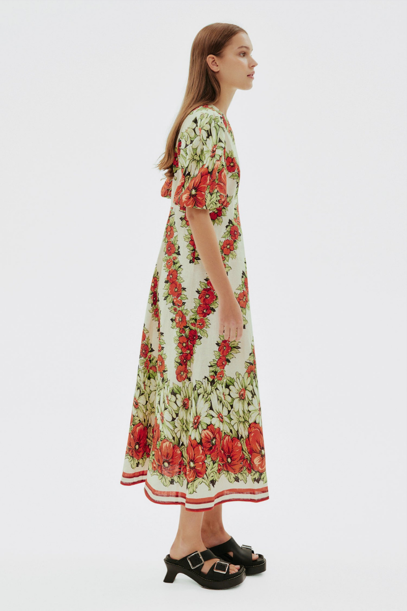 Rosalinde Round Neck Floral Maxi Dress In Red-ROVOLE